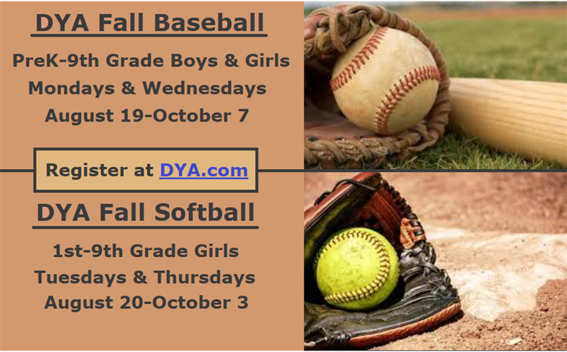 DYA Fall Baseball & Softball - Registration Open