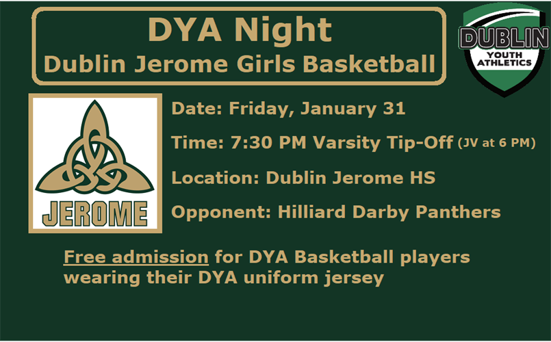 DYA Night at Dublin Jerome Girls Basketball - 1/31/2025